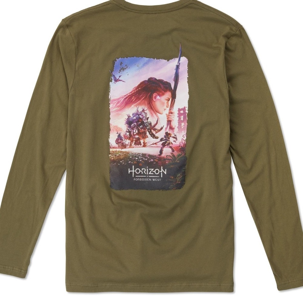 Playstation Horizon Forbidden West Tee Mens XL Green Gamer‎ Cotton Long Sleeve